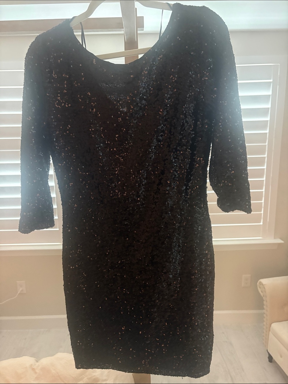 Black Sequin Long-Sleeve Cocktail Dress